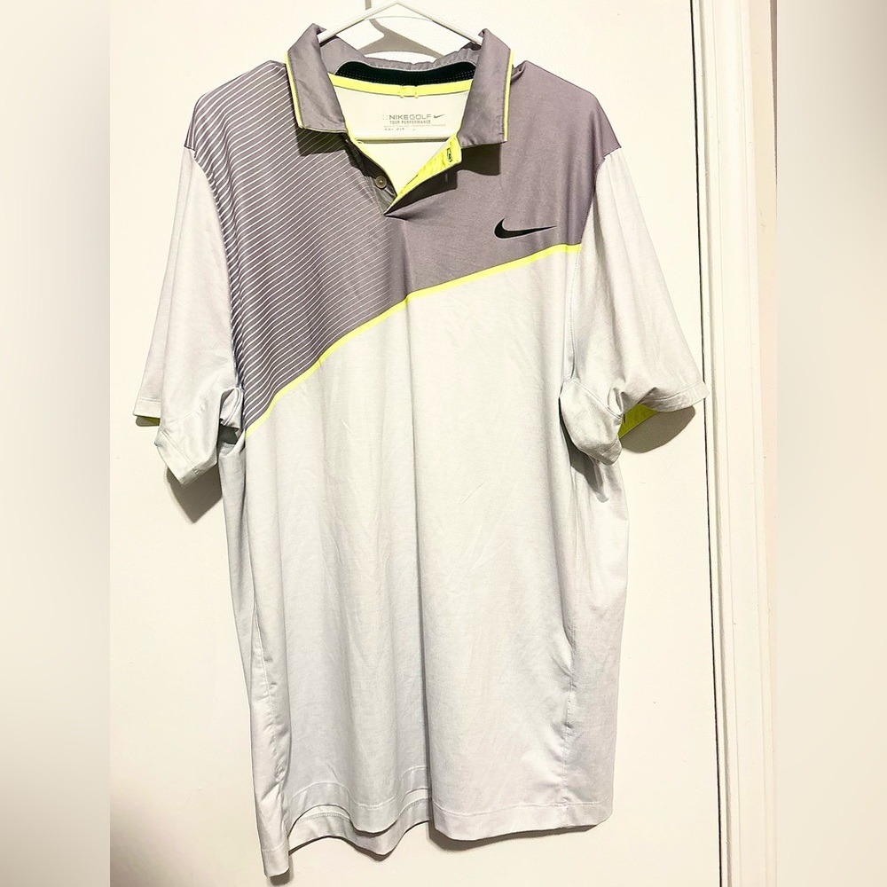 Nike Golf Tour Performance Dri-Fit Polo Shirt‎ Mens Large Green Stripe